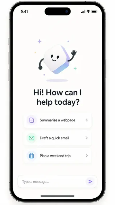 gpt-image-2 生成的截图AI聊天App首次启动页界面，突出UI与截图