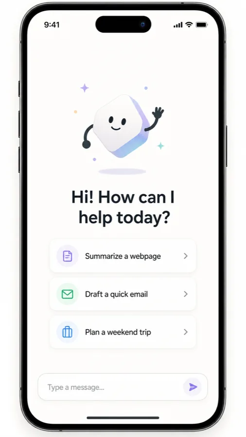gpt-image-2 生成的截图AI聊天App首次启动页界面，突出UI与截图
