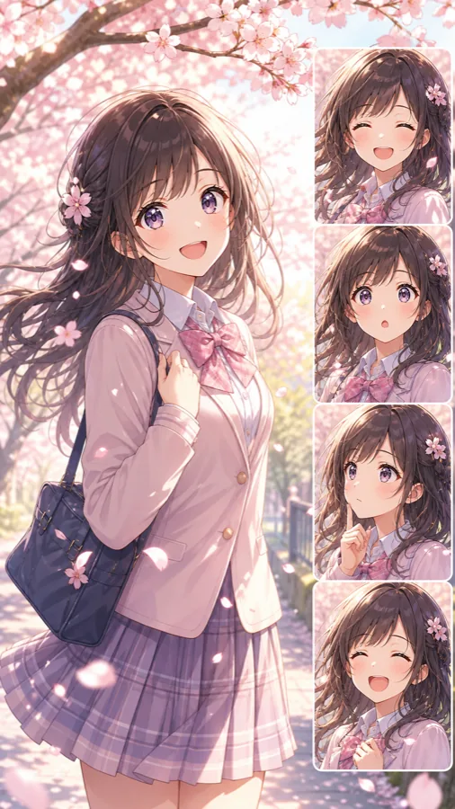 gpt-image-2 生成的设定卡动漫校园偶像画面角色，突出角色与设定卡效果