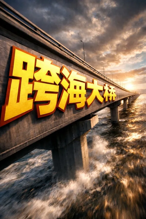 gpt-image-2 生成的插画极限透视字体桥梁海报，突出海报与插画效果