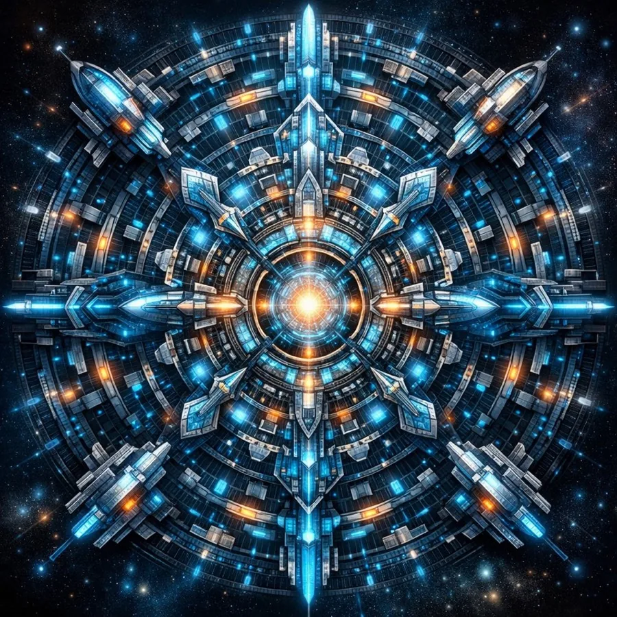 gpt-image-2 生成的插画未来感曼荼罗插画海报，突出海报与插画效果