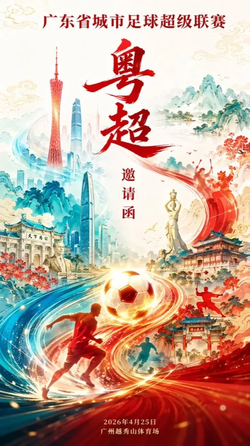 gpt-image-2 生成的插画广东超级联赛邀请海报，突出海报与插画效果