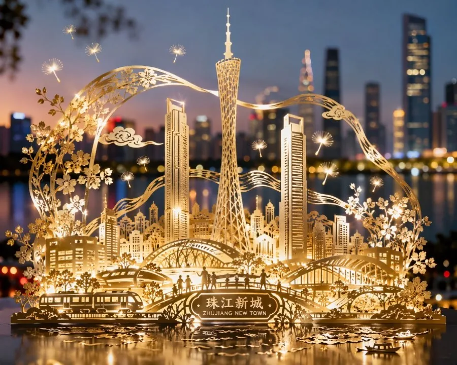 gpt-image-2 生成的插画广州剪纸城市海报，突出海报与插画效果