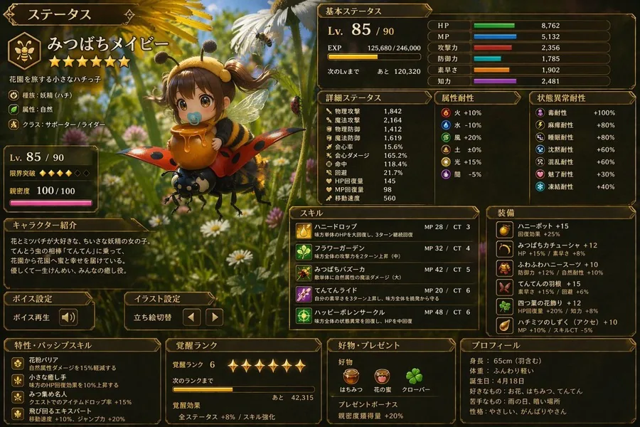 gpt-image-2 生成的截图日式RPG状态界面，突出UI与截图效果