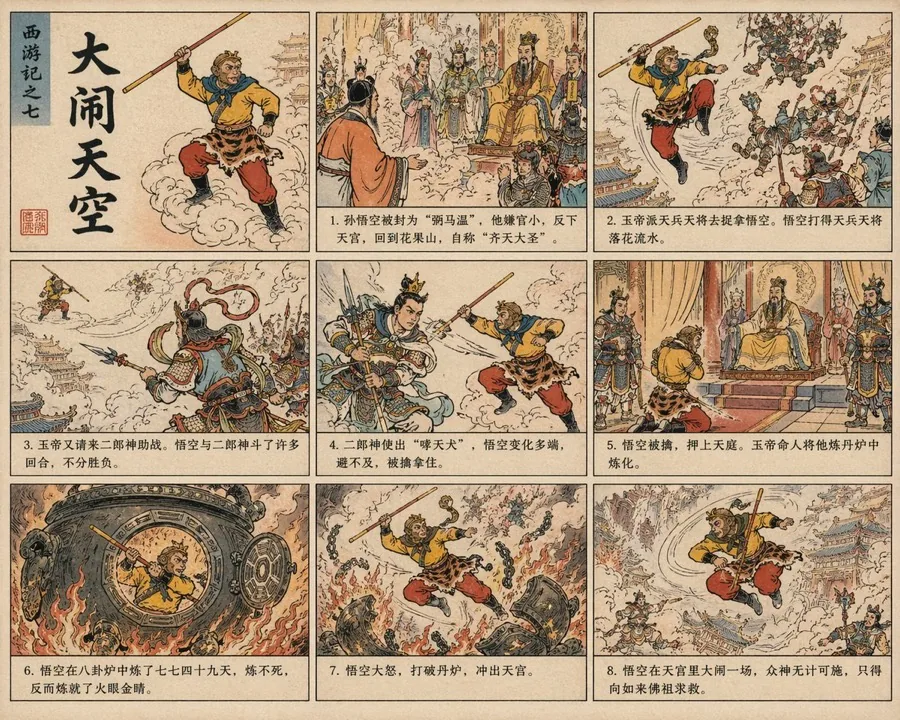 gpt-image-2 生成的插画西游记国漫分镜海报，突出海报与插画效果