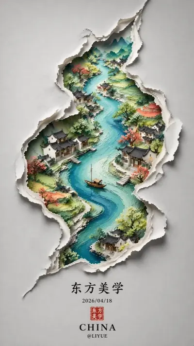 gpt-image-2 生成的插画中式极简S形海报，突出海报与插画效果