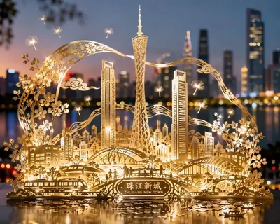 gpt-image-2 生成的插画广州剪纸城市海报，突出海报与插画效果