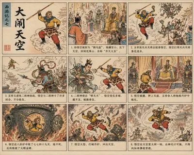 gpt-image-2 生成的插画西游记国漫分镜海报，突出海报与插画效果