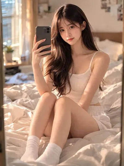 gpt-image-2 生成的摄影卧室镜自拍人像，突出人像与摄影效果
