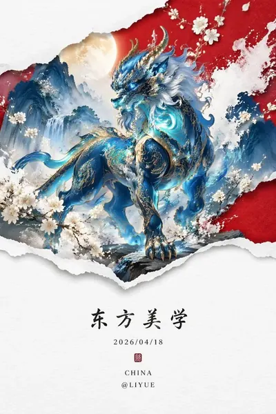 gpt-image-2 生成的插画穷奇东方美学海报，突出海报与插画效果