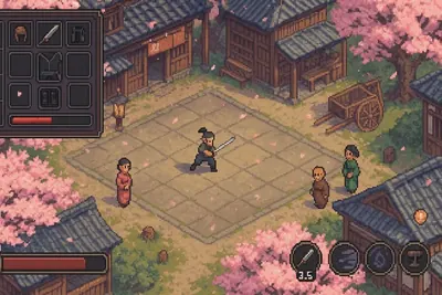 gpt-image-2 生成的参考案例复古日式小镇像素RPG，突出参考案例与复