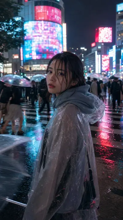gpt-image-2 生成的摄影东京涩谷雨夜街头肖像，突出人像与摄影效果