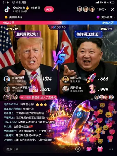 gpt-image-2 生成的截图直播PK截图模板界面，突出UI与截图效果