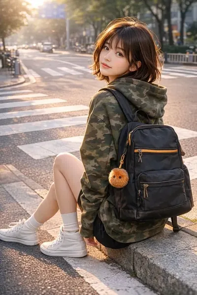 gpt-image-2 生成的摄影城市回眸街拍人像，突出人像与摄影效果